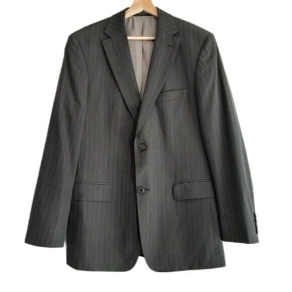 BOSS Hugo Boss Pasolini Movie 100% Virgin Wool Grey Pinstripe Blazer Sz 40 R - Picture 1 of 13